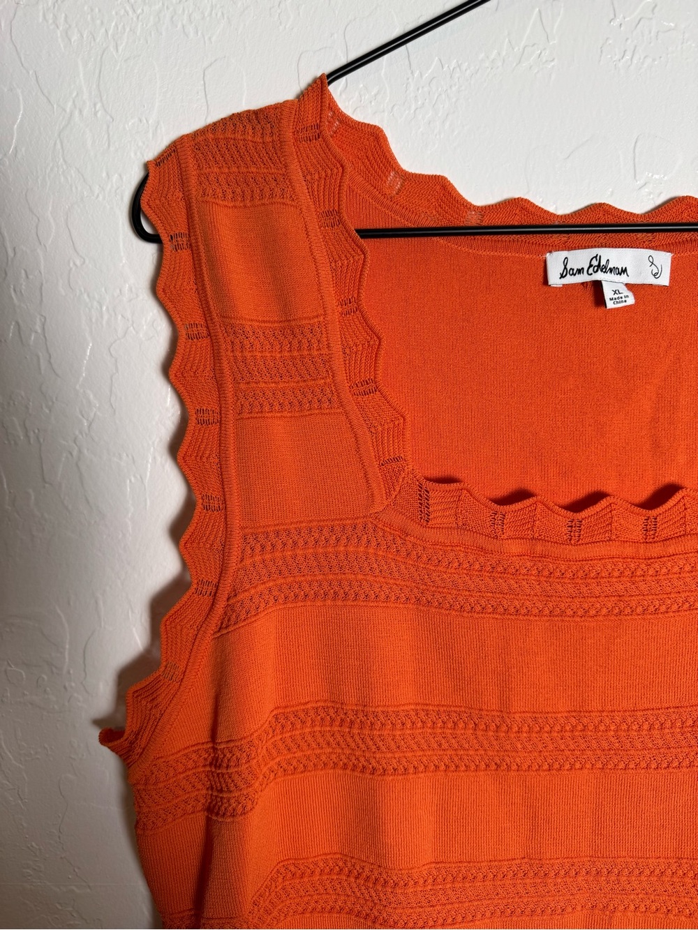 Sam Edelman Orange Scallop Trim Square Neck Sweater Tank Top XL - Picture 2 of 9